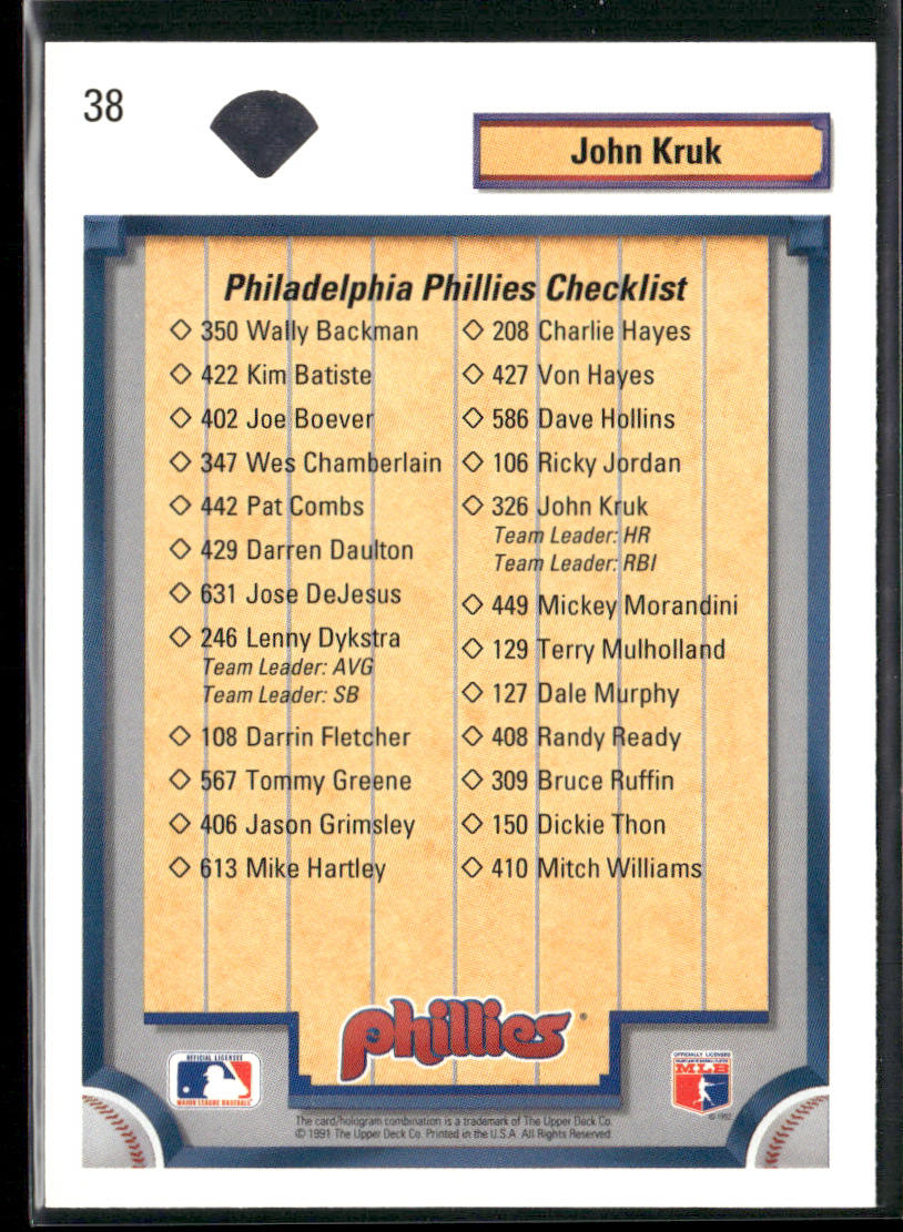 John Kruk 1992 Upper Deck #38 Philadelphia Phillies