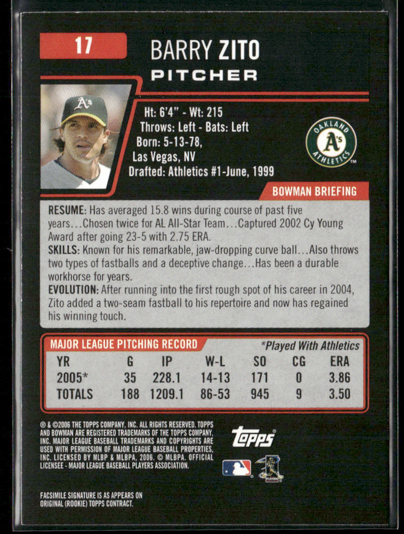 Barry Zito 2006 Bowman #17 Oakland Athletics