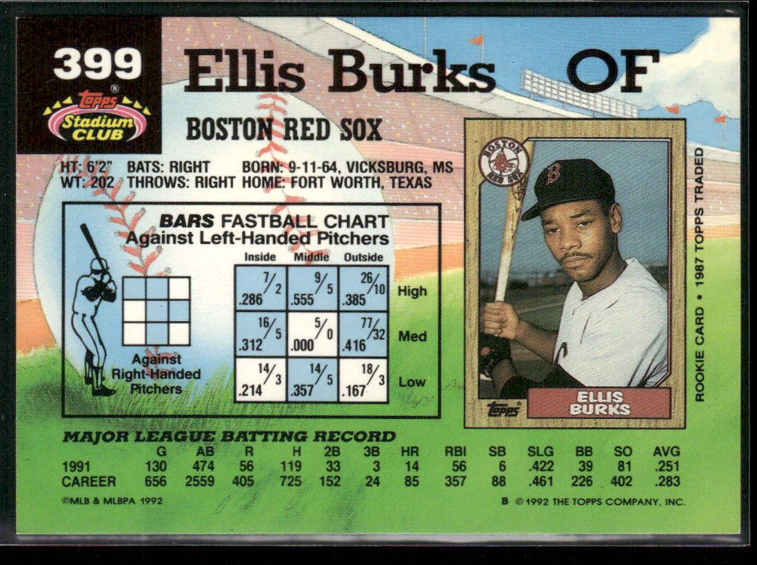 Ellis Burks 1992 Stadium Club #399 Boston Red Sox