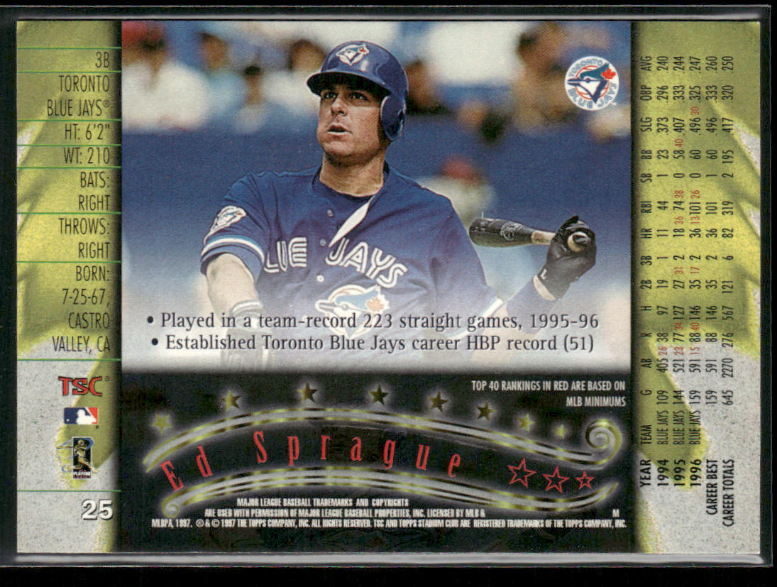 Ed Sprague 1997 Stadium Club #25 Toronto Blue Jays