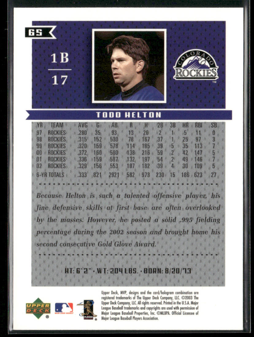 Todd Helton 2003 Upper Deck MVP #65 Colorado Rockies