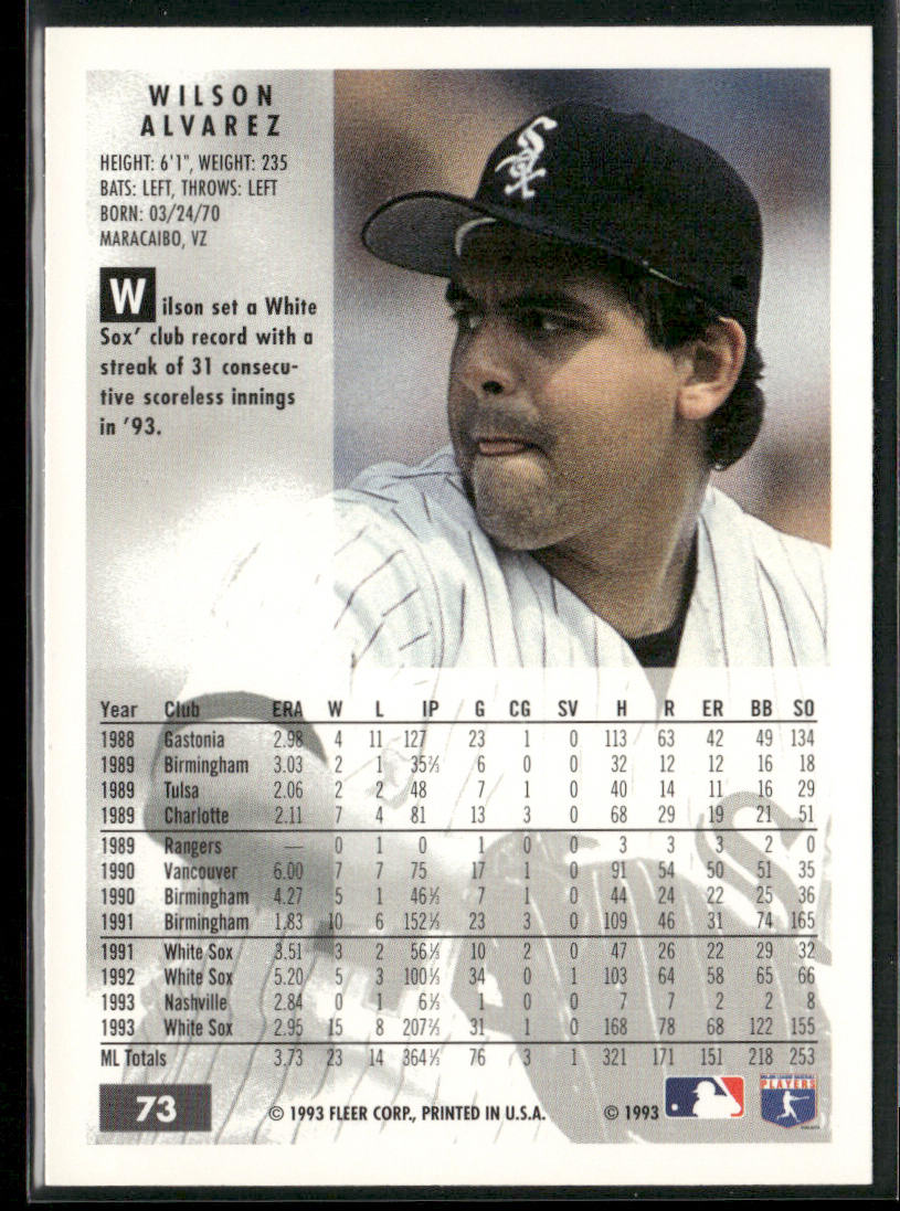 Wilson Alvarez 1994 Fleer #73 Chicago White Sox