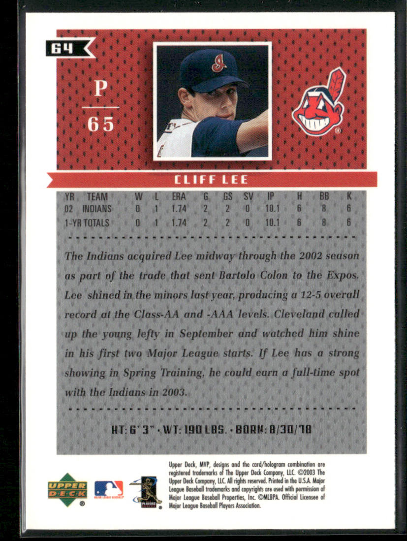 Cliff Lee 2003 Upper Deck MVP #64 Cleveland Indians