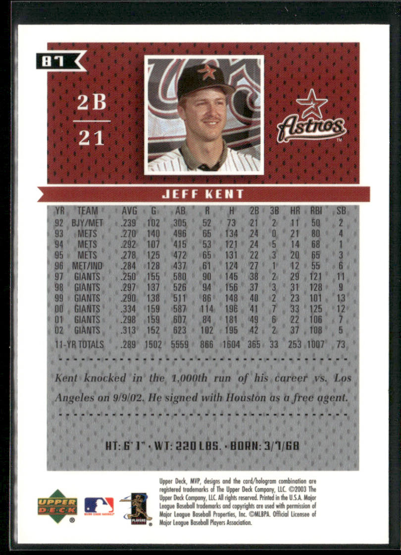 Jeff Kent 2003 Upper Deck MVP #87 Houston Astros