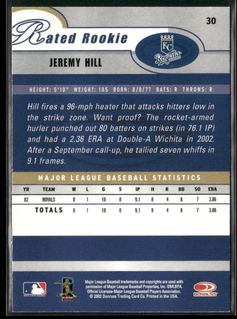 Jeremy Hill 2003 Donruss #30 Kansas City Royals