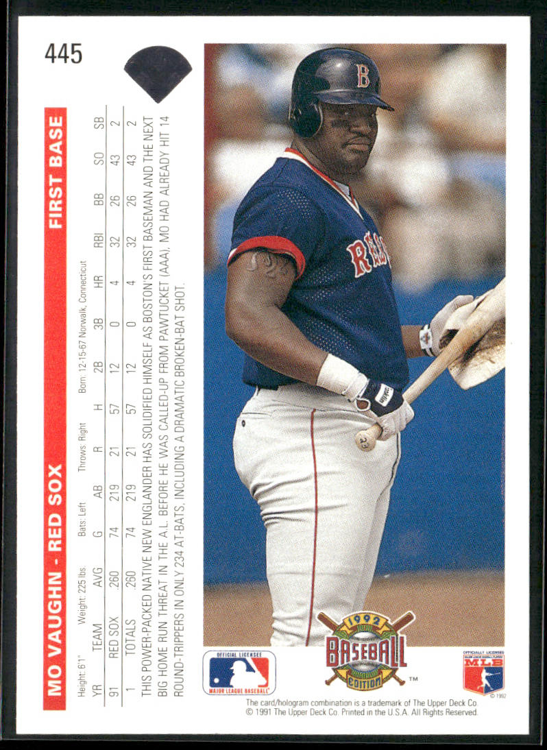 Mo Vaughn 1992 Upper Deck #445 Boston Red Sox