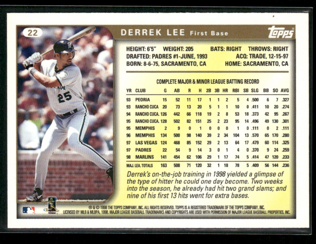 Derrek Lee 1999 Topps #22 Florida Marlins