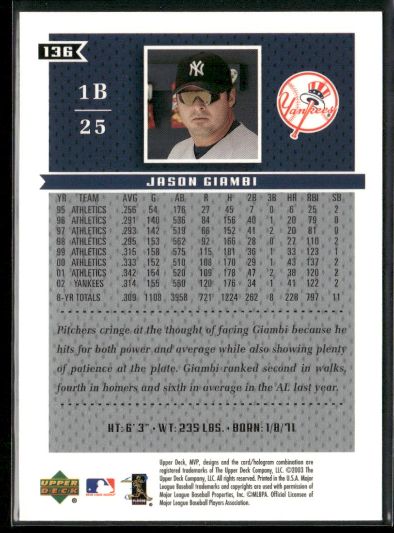 Jason Giambi 2003 Upper Deck MVP #136 New York Yankees