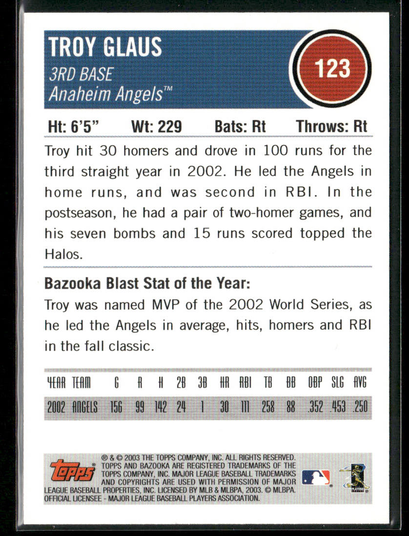 Troy Glaus 2003 Bazooka #123 Anaheim Angels