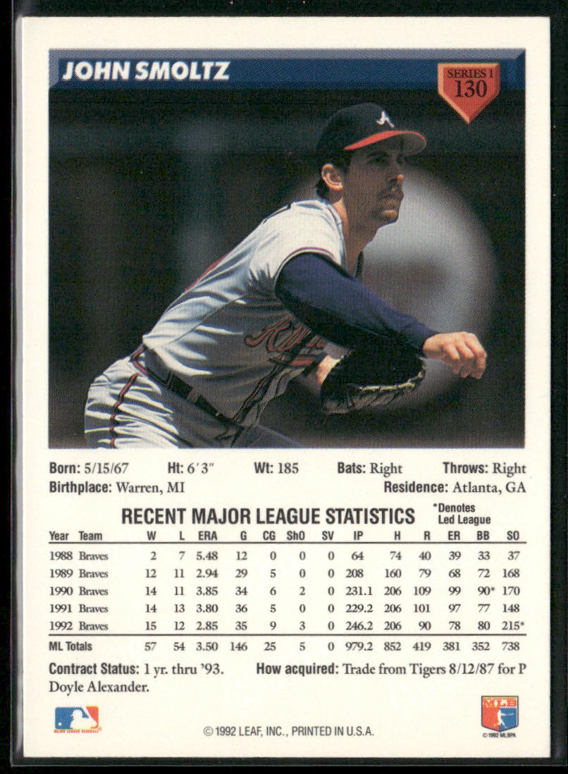 John Smoltz 1993 Donruss #130 Atlanta Braves