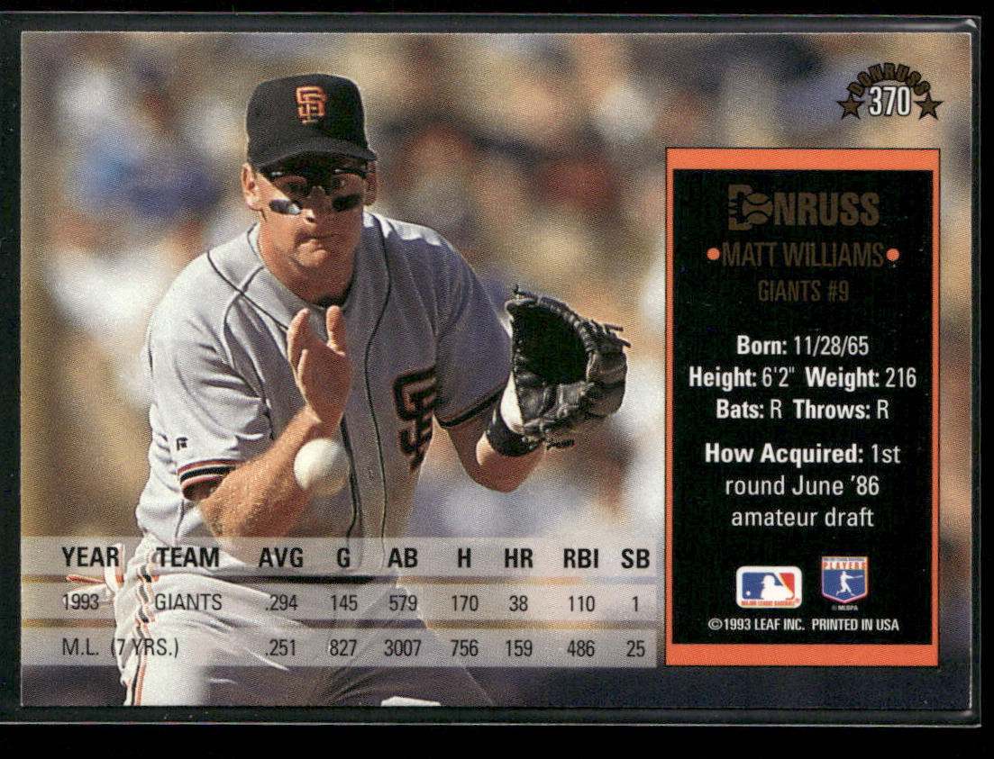 Matt Williams 1994 Donruss #370 San Francisco Giants