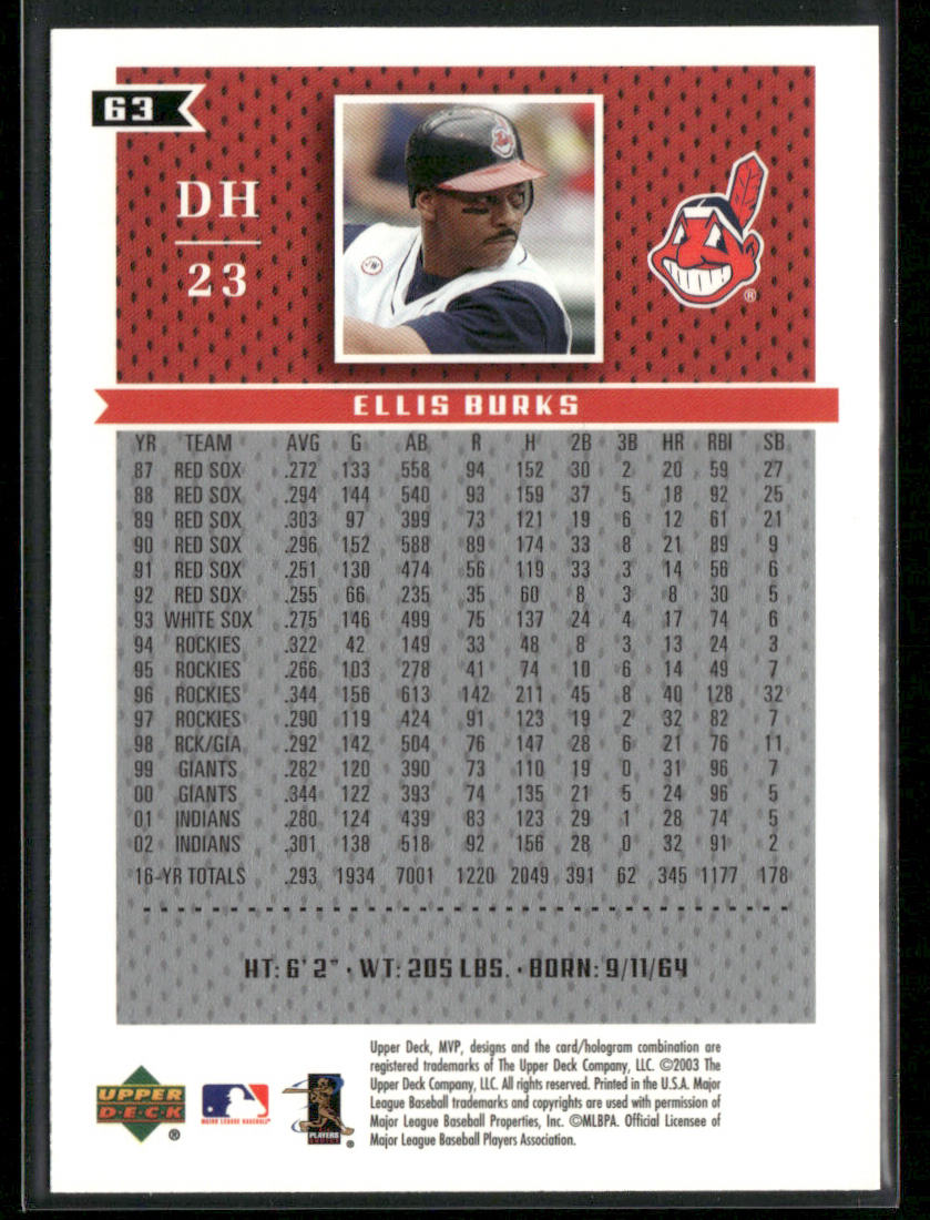 Ellis Burks 2003 Upper Deck MVP #63 Cleveland Indians