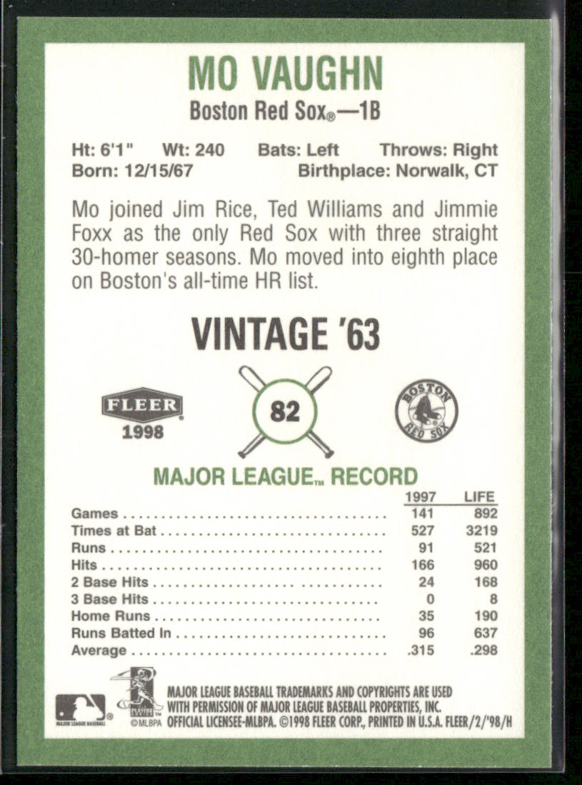 Mo Vaughn 1998 Fleer Tradition Vintage #82 Boston Red Sox