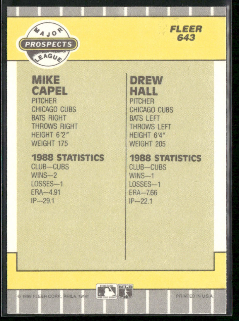 Mike Capel / Drew Hall MLP 1989 Fleer #643 RC Chicago Cubs