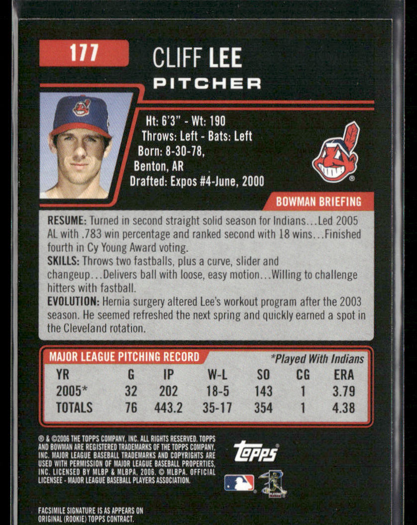 Cliff Lee 2006 Bowman #177 Cleveland Indians