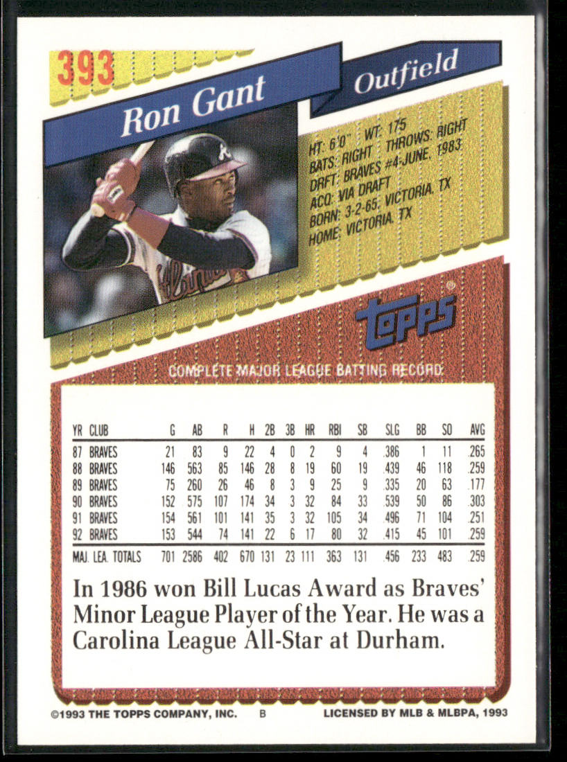 Ron Gant 1993 Topps #393 Atlanta Braves