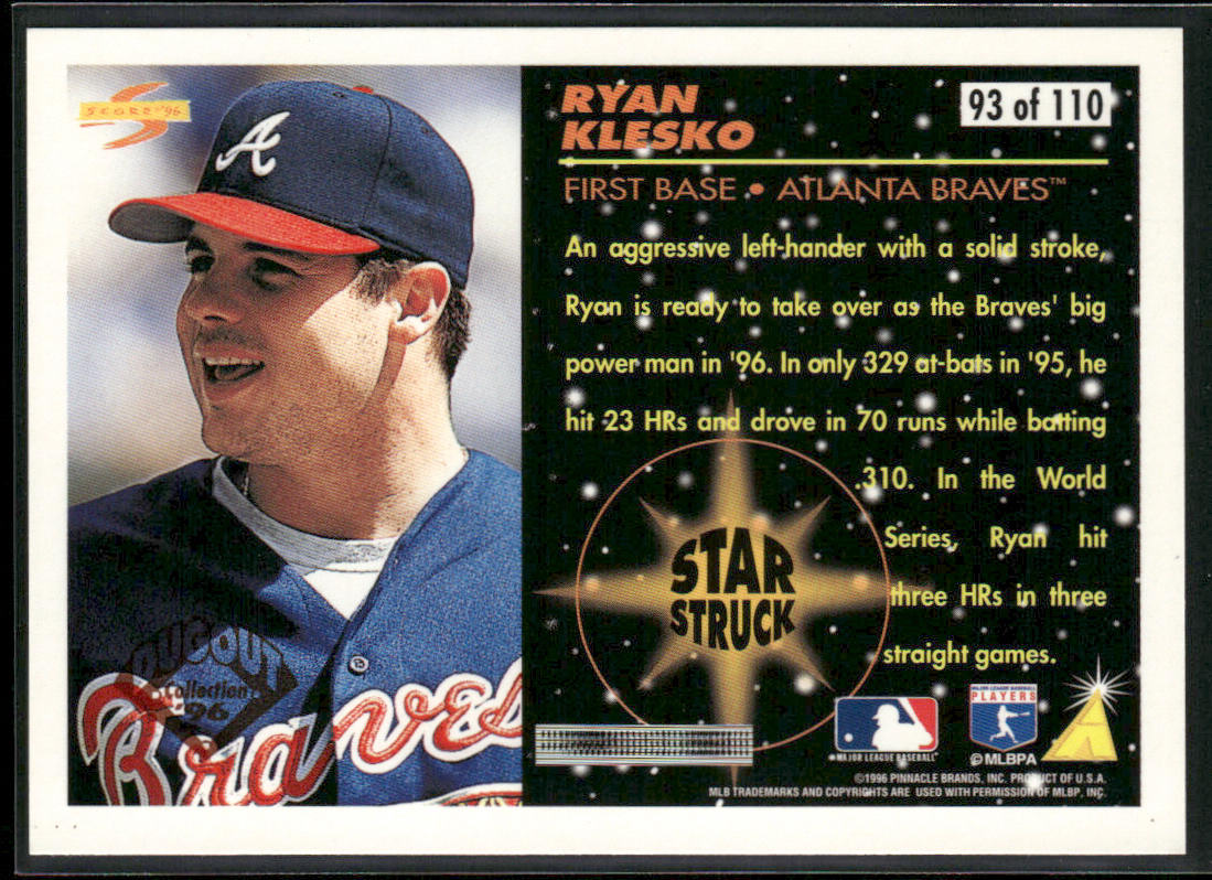 Ryan Klesko 1996 Score Dugout Collection (Series Two) #93 Atlanta Braves