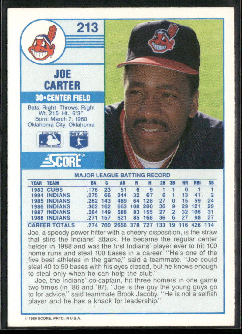 Joe Carter 1989 Score #213 Cleveland Indians