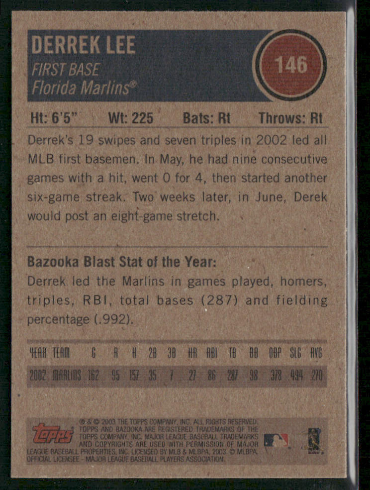 Derrek Lee 2003 Bazooka #146 Florida Marlins