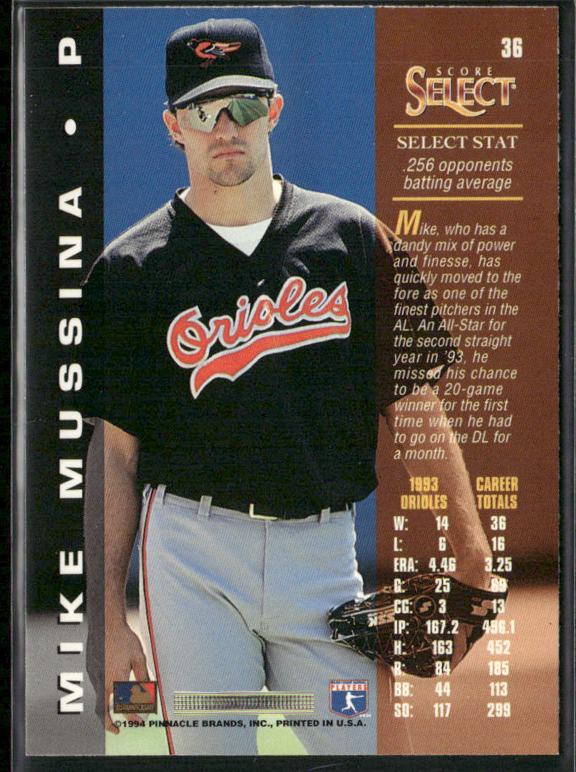 Mike Mussina 1994 Select #36 Baltimore Orioles