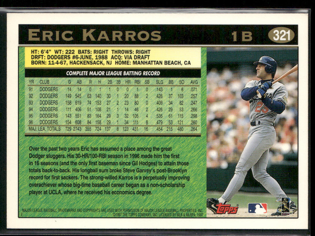 Eric Karros 1997 Topps #321 Los Angeles Dodgers