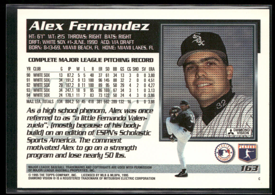Alex Fernandez 1995 Topps #163 Chicago White Sox