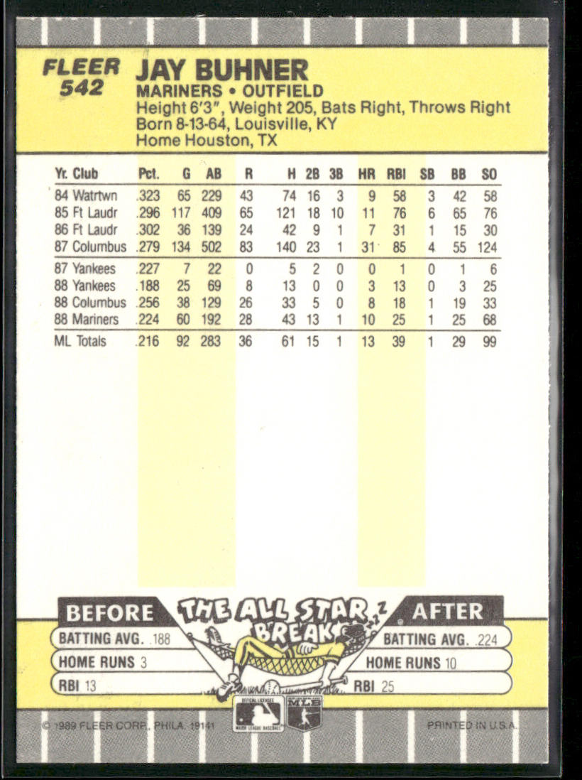 Jay Buhner 1989 Fleer #542 Seattle Mariners