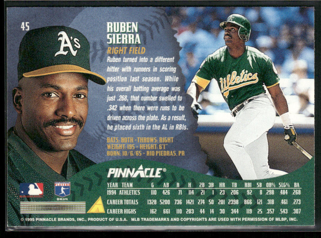 Ruben Sierra 1995 Pinnacle #45 Oakland Athletics