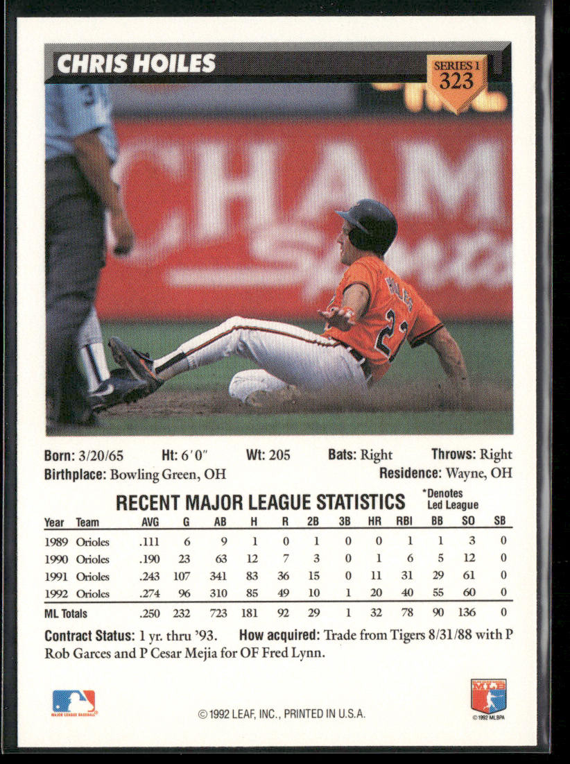 Chris Hoiles 1993 Donruss #323 Baltimore Orioles