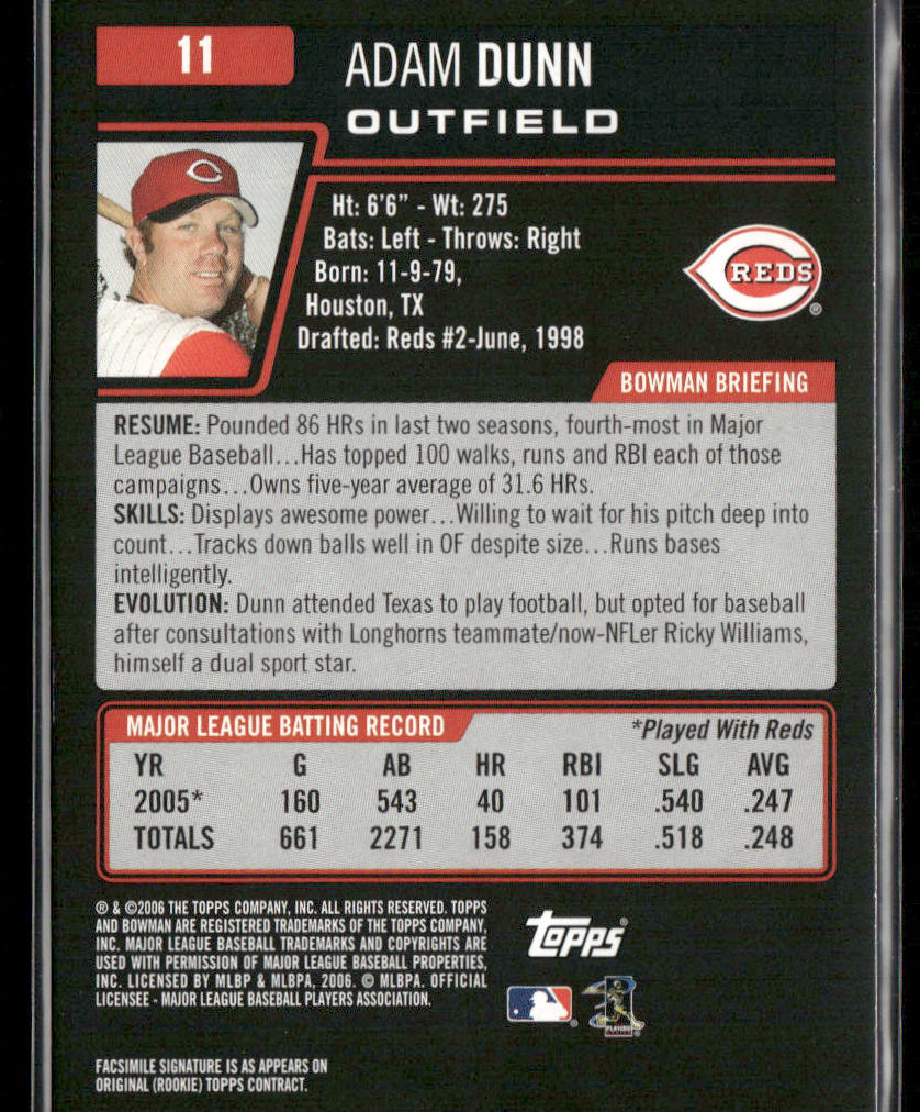 Adam Dunn 2006 Bowman #11 Cincinnati Reds