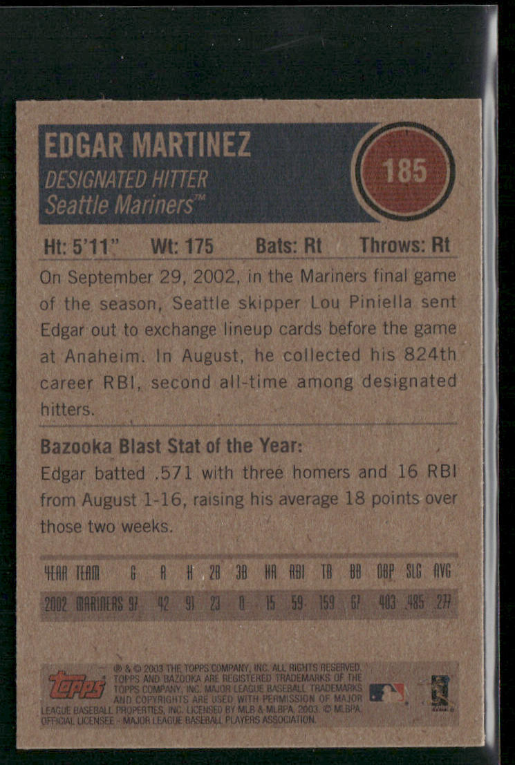 Edgar Martinez 2003 Bazooka #185 Seattle Mariners