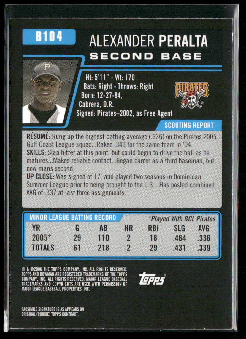Alexander Peralta 2006 Bowman Prospects #B104 Pittsburgh Pirates