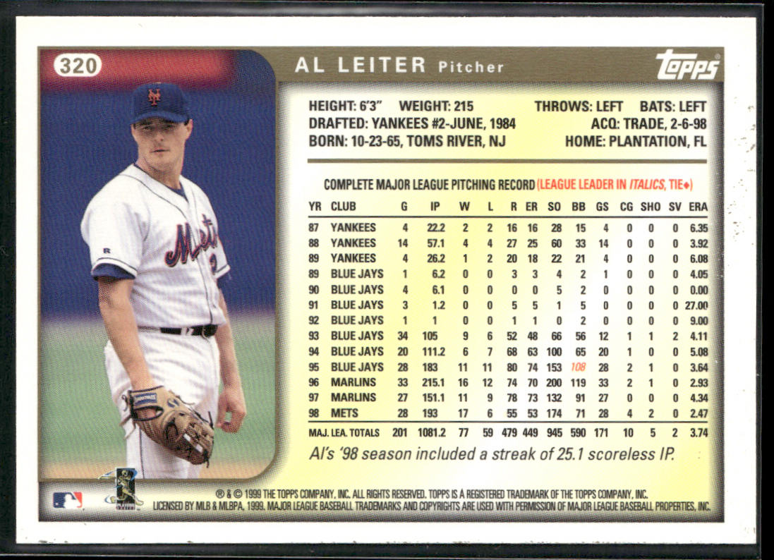 Al Leiter 1999 Topps Opening Day #148 New York Mets