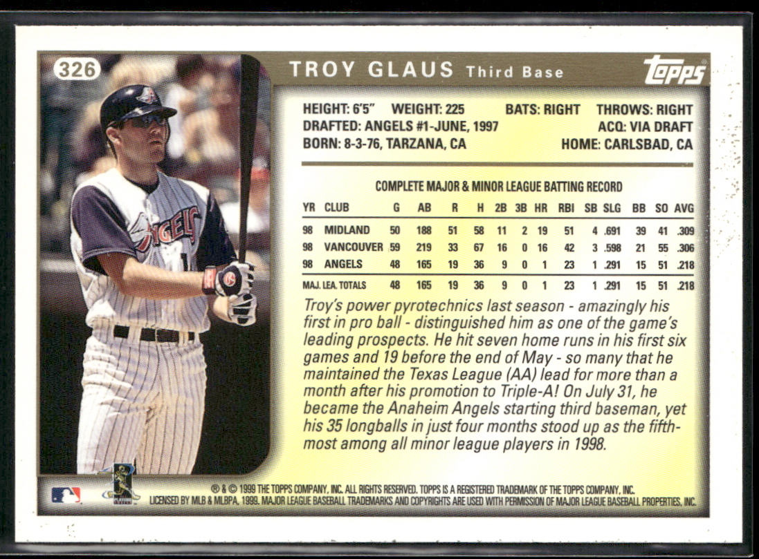 Troy Glaus 1999 Topps #326 Anaheim Angels