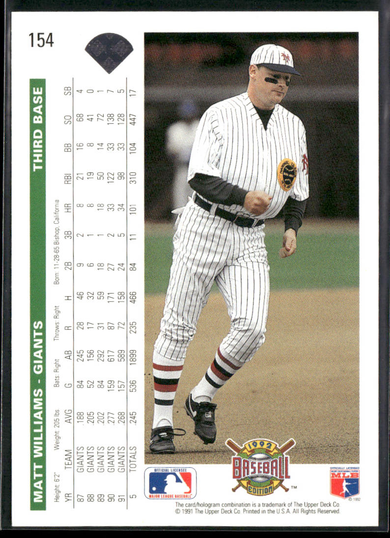 Matt Williams 1992 Upper Deck #154 San Francisco Giants