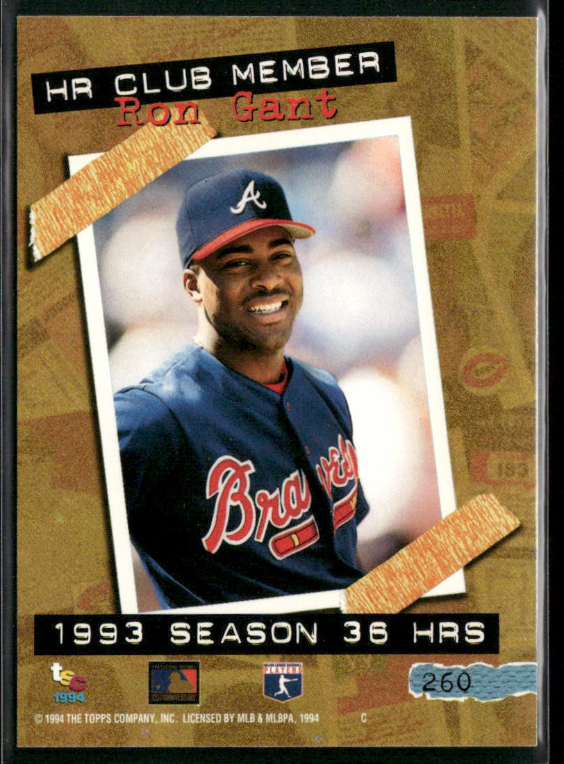 Ron Gant 1994 Stadium Club #260 Atlanta Braves