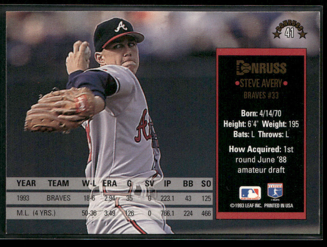 Steve Avery 1994 Donruss #41 Atlanta Braves
