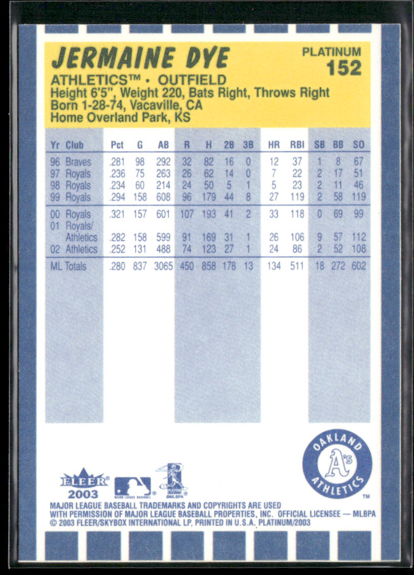 Jermaine Dye 2003 Fleer Platinum #152 Oakland Athletics