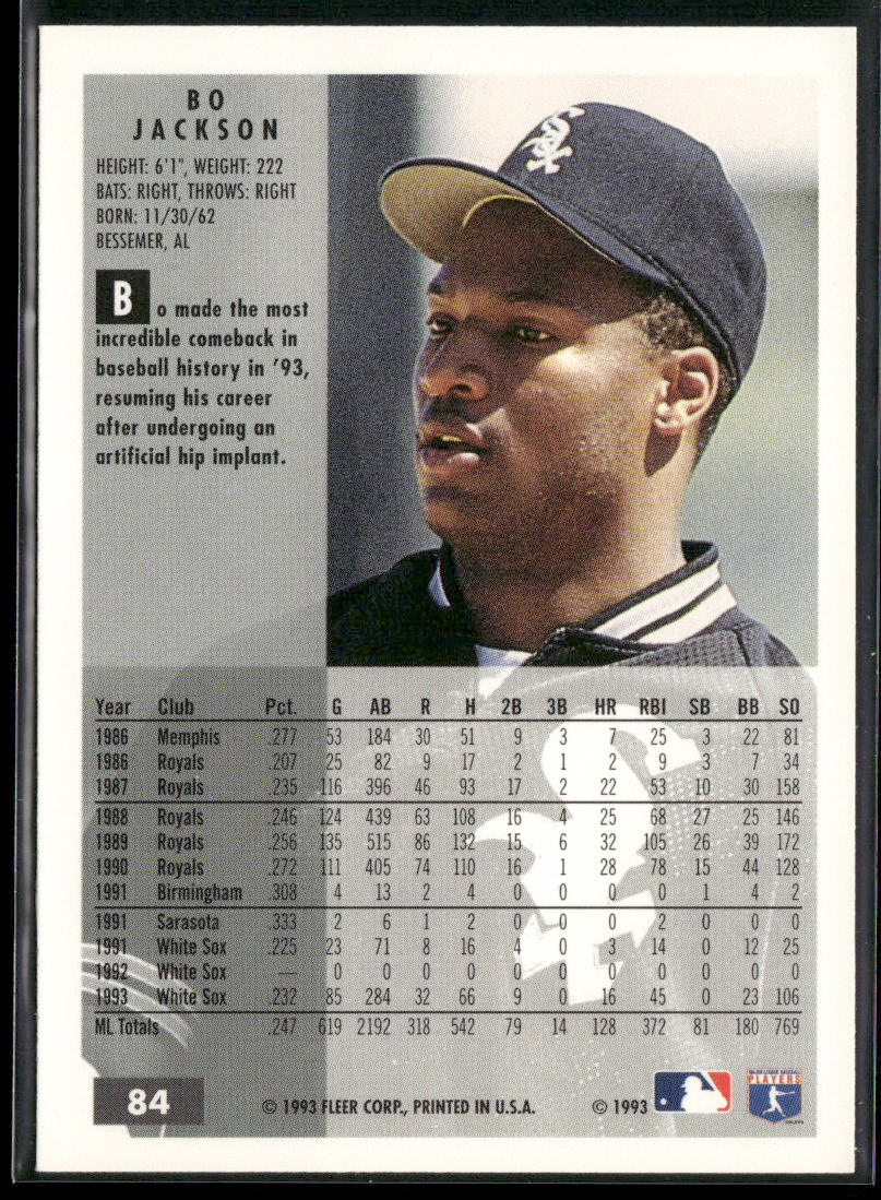Bo Jackson 1994 Fleer #84 Chicago White Sox