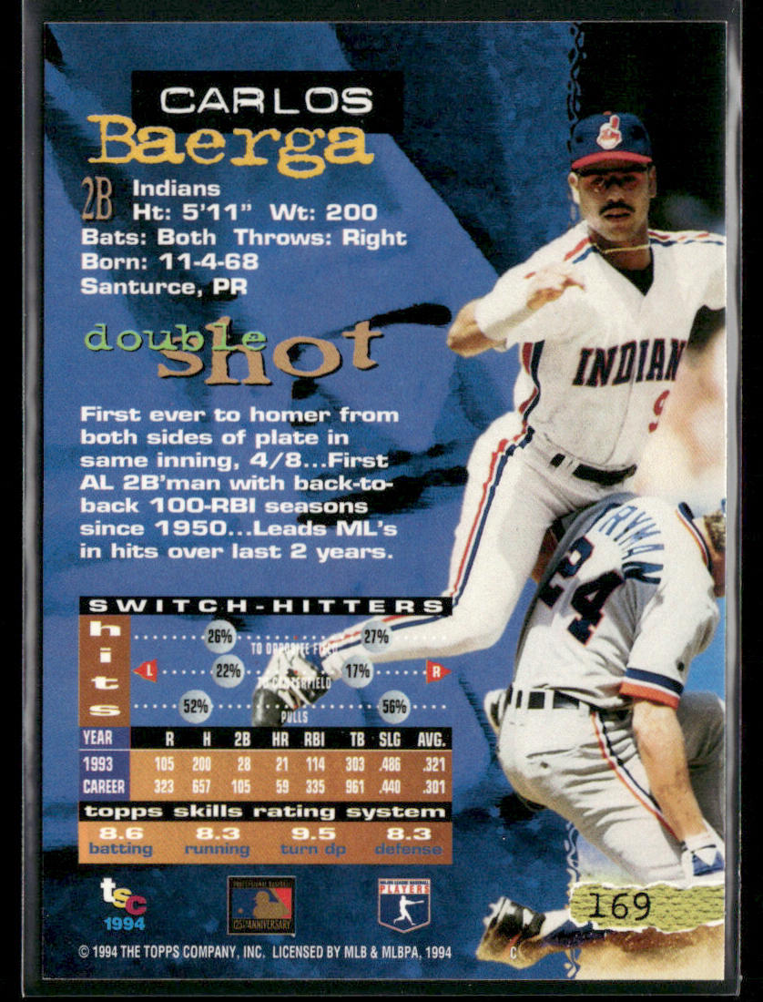 Carlos Baerga 1994 Stadium Club #169 Cleveland Indians