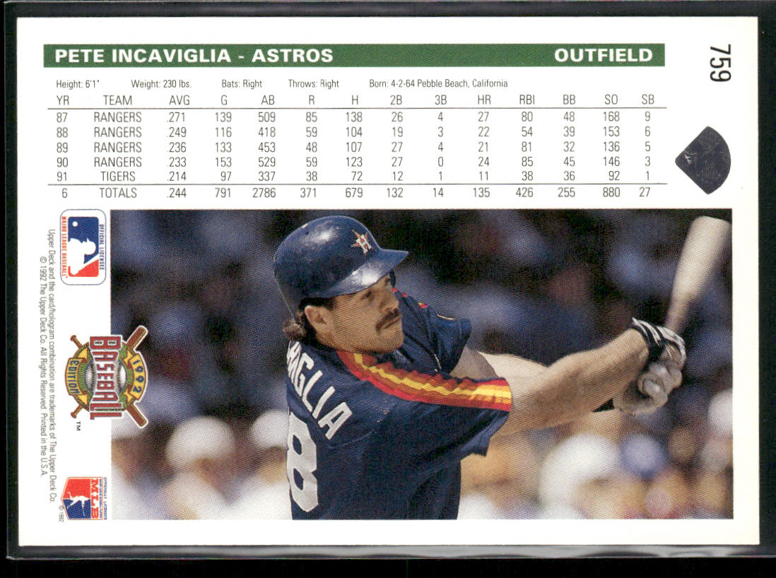 Pete Incaviglia 1992 Upper Deck #759 Houston Astros