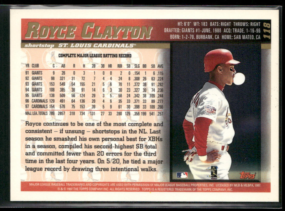 Royce Clayton 1998 Topps #118 St. Louis Cardinals