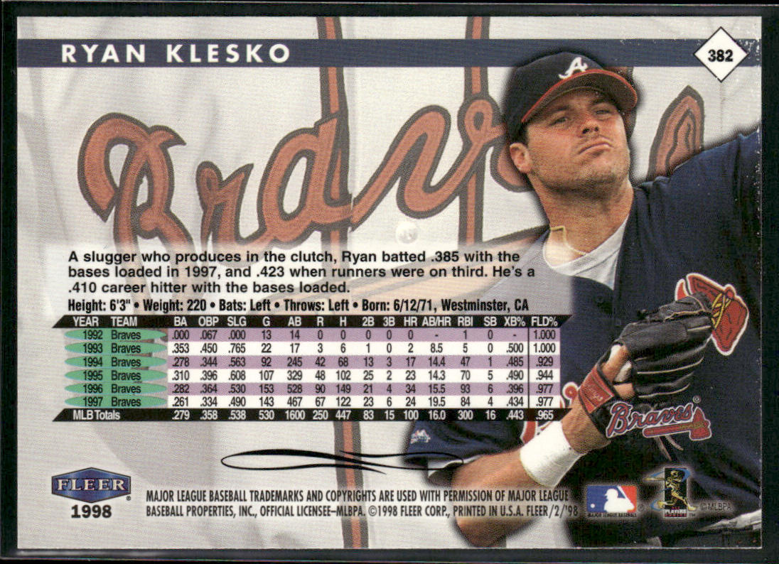 Ryan Klesko 1998 Fleer Tradition #382 Atlanta Braves