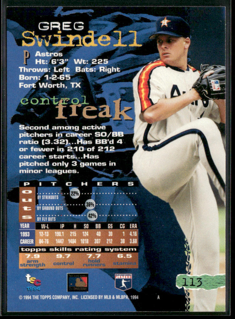 Greg Swindell 1994 Stadium Club #113 Houston Astros
