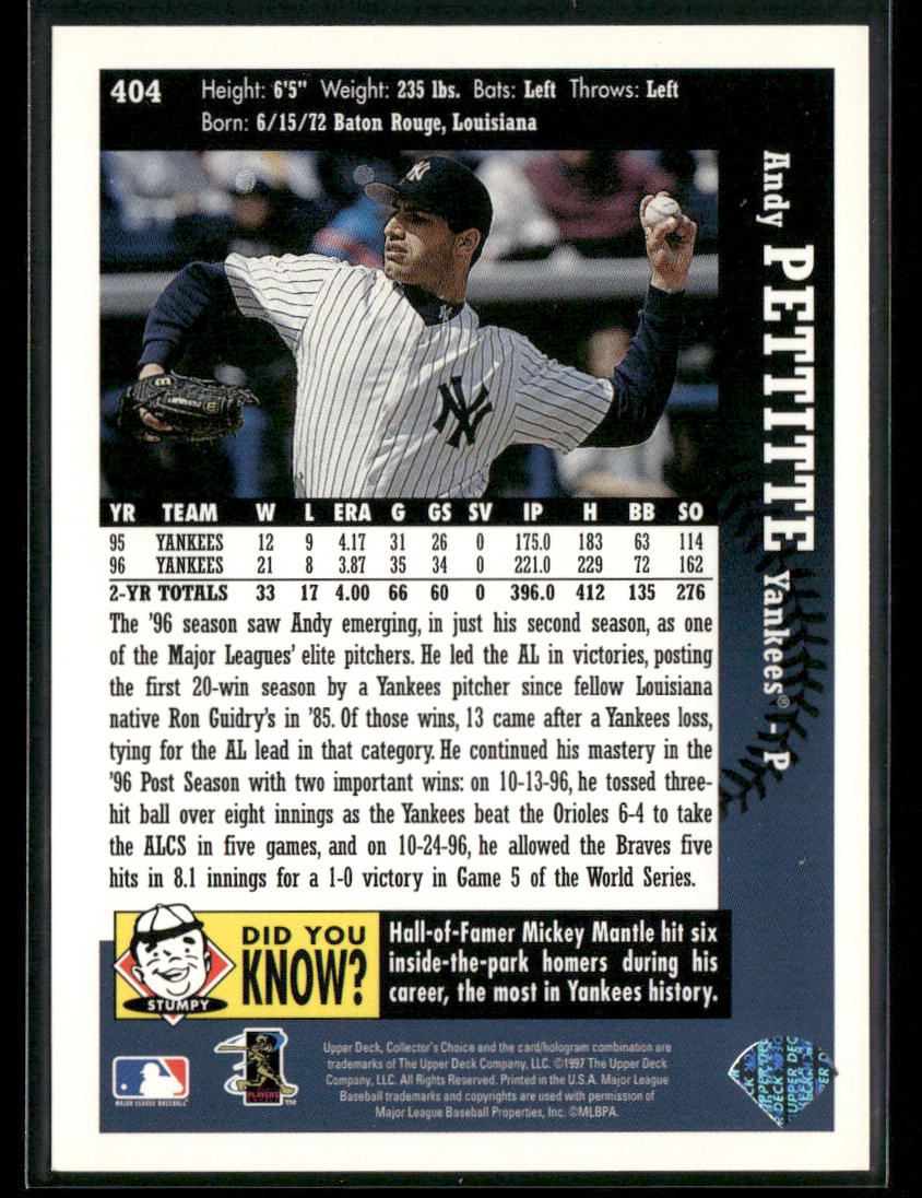 Andy Pettitte 1997 Collector's Choice #404 New York Yankees