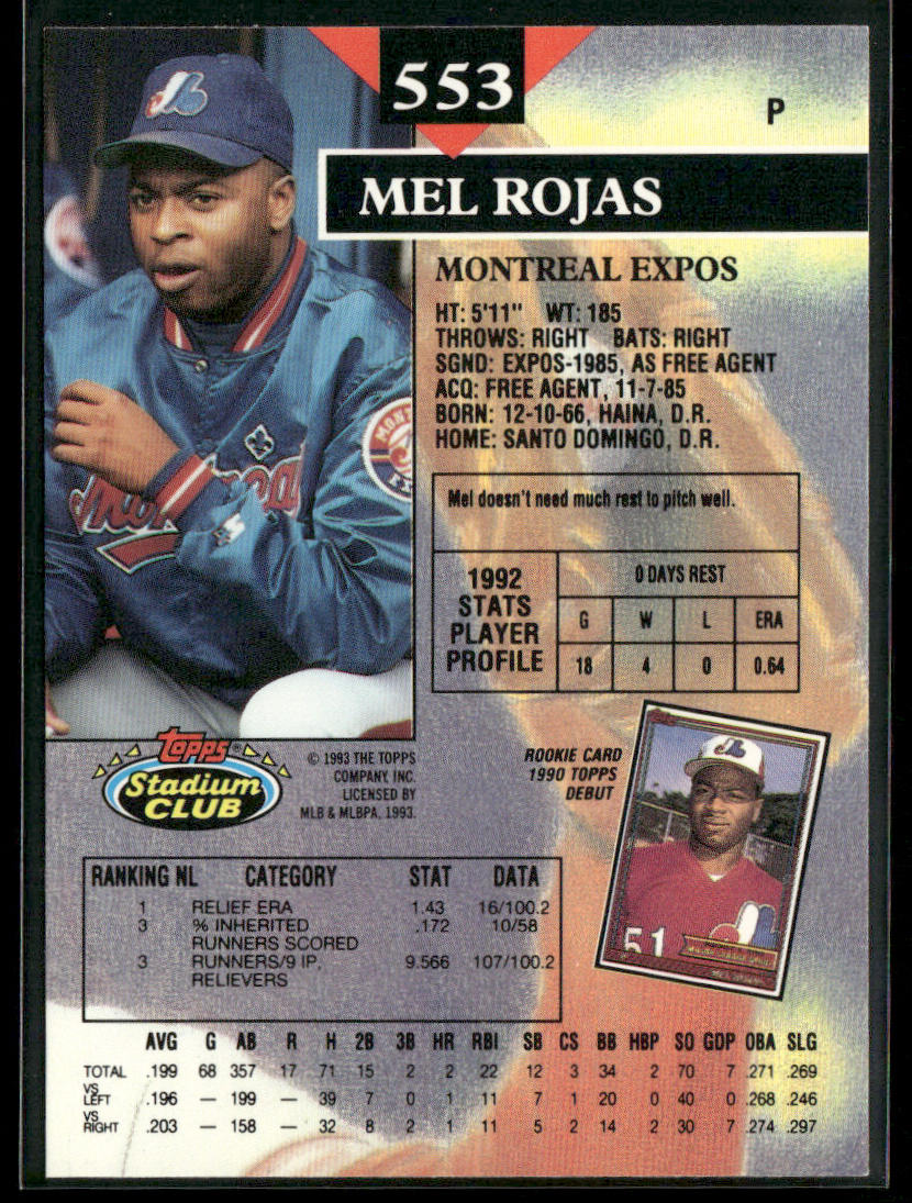 Mel Rojas 1993 Stadium Club #553 Montreal Expos