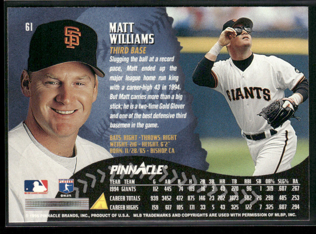 Matt Williams 1995 Pinnacle #61 San Francisco Giants