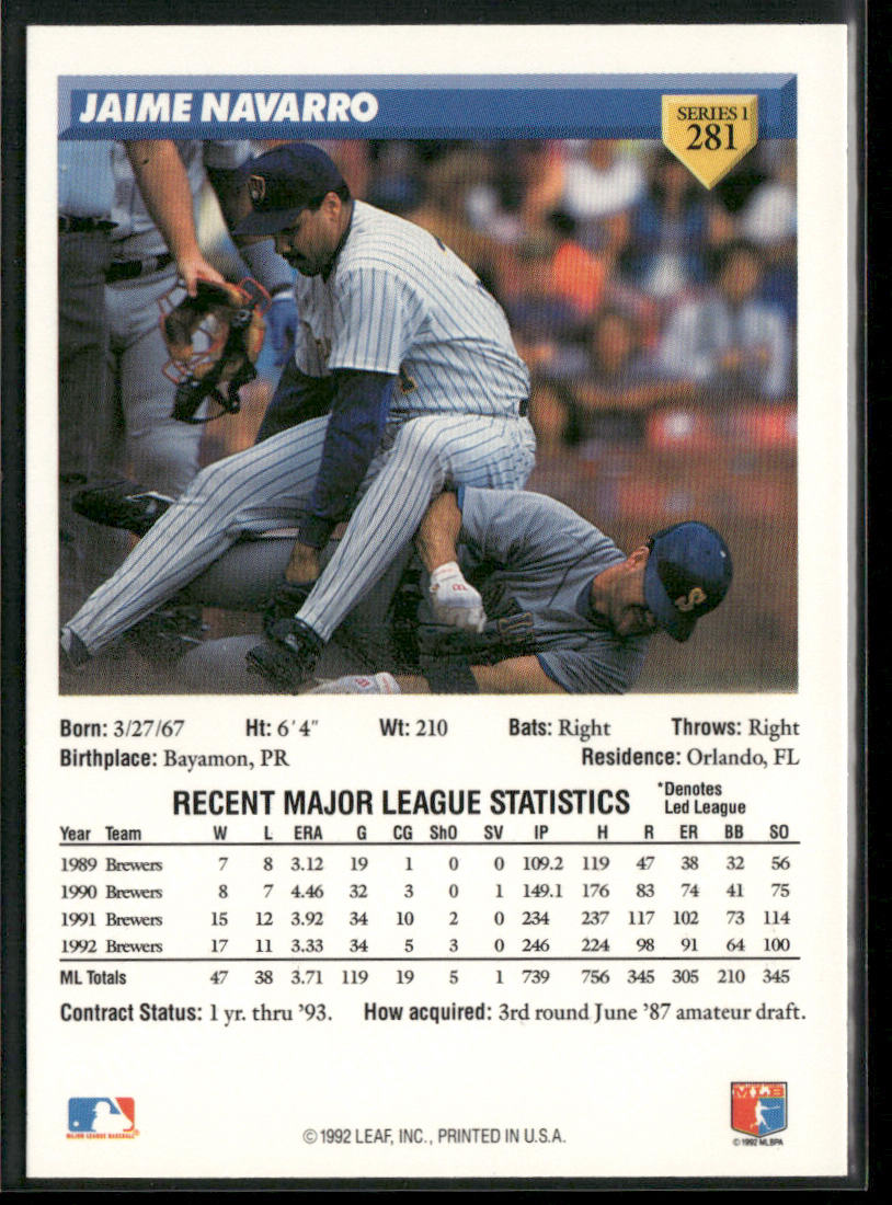 Jaime Navarro 1993 Donruss #281 Milwaukee Brewers