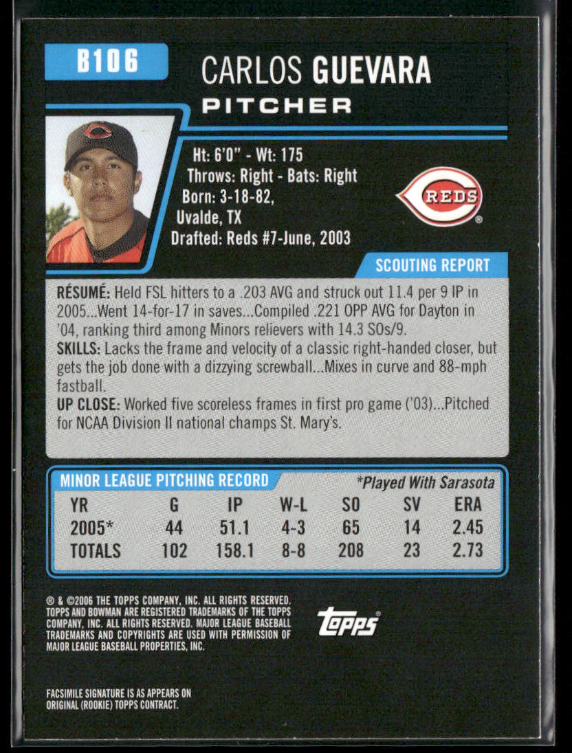 Carlos Guevara 2006 Bowman Prospects #B106 Cincinnati Reds
