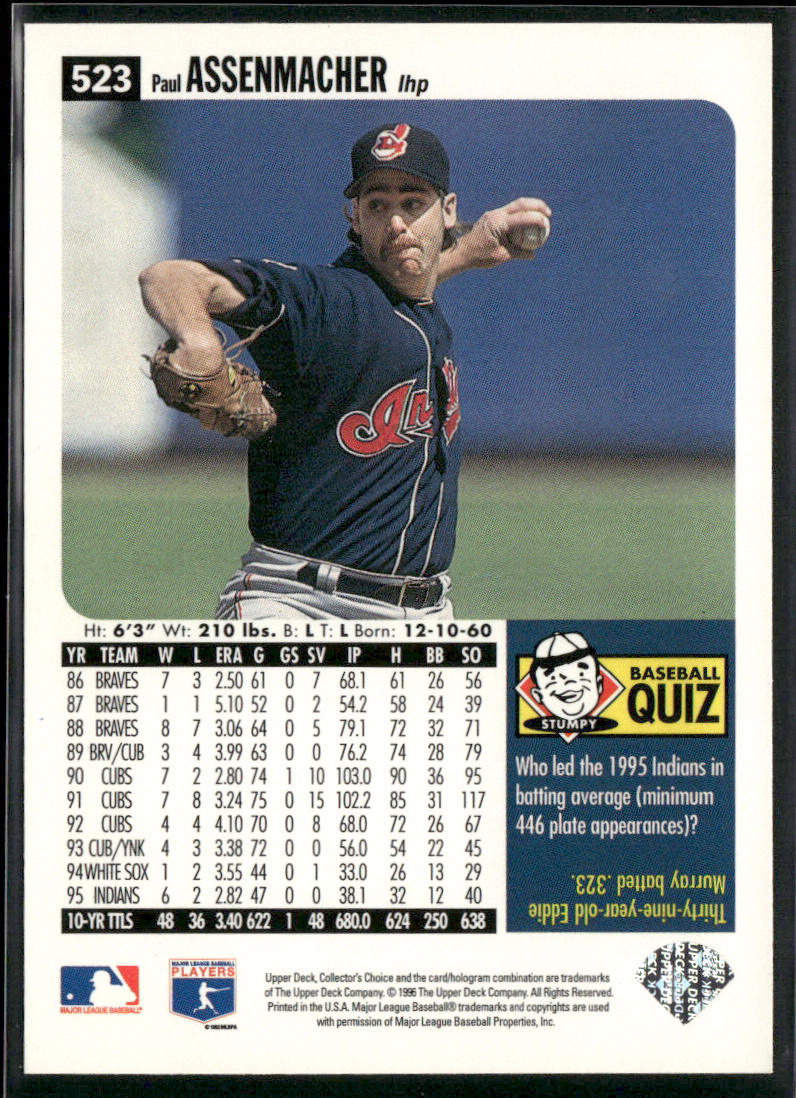Paul Assenmacher 1996 Collector's Choice #523 Cleveland Indians